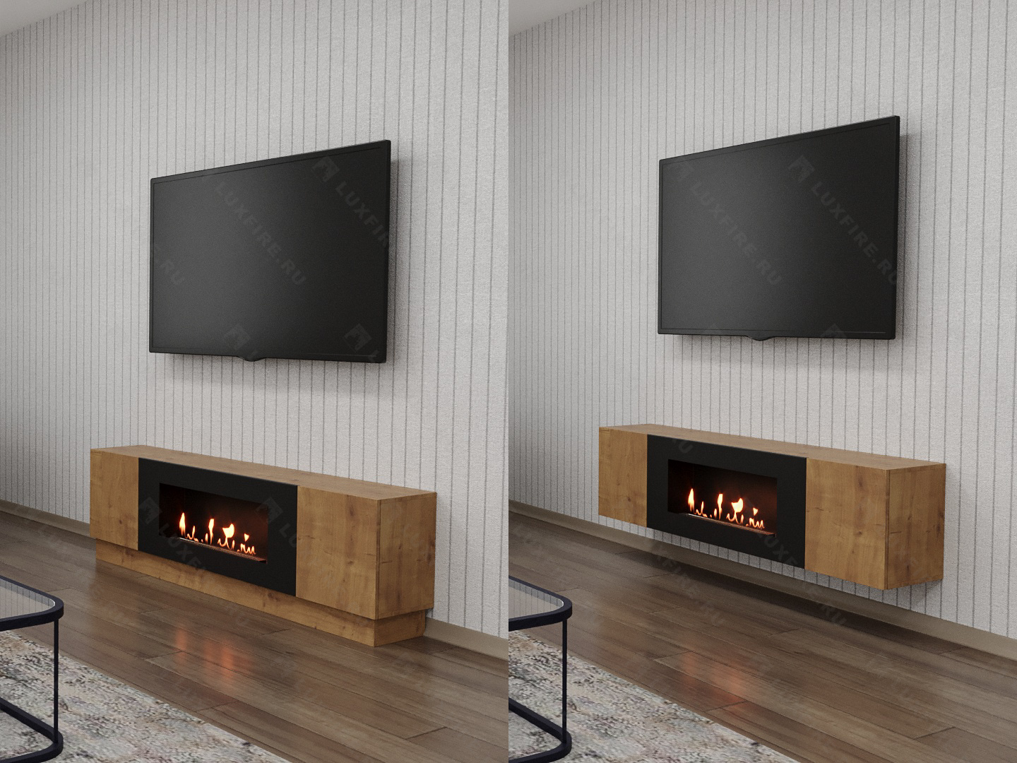 Тумба универсальная Lux Fire "Байкал" 1600, дуб вотан, с биокамином 900