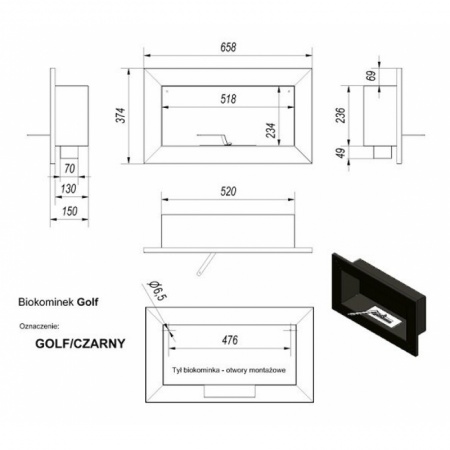 Биокамин Kratki GOLF HORIZONTAL, TUV по цене €284